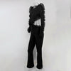 Long Backless Black Rompers Women Jumpsuit Winter Autumn Party Embellished Cuffs Long Sleeves Rompers Women Clubwear