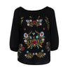 Off shoulder floral embroider chiffon blouse Black backless long sleeve women blouses 2022 Boho autumn blouse shirt