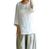 2022 Summer plus Size Blouse Chinese Style Women O-Neck Cotton Blend Linen Tops Casual Loose Blouse Shirt /PY