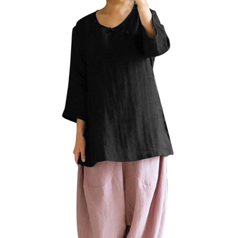 2022 Summer plus Size Blouse Chinese Style Women O-Neck Cotton Blend Linen Tops Casual Loose Blouse Shirt /PY
