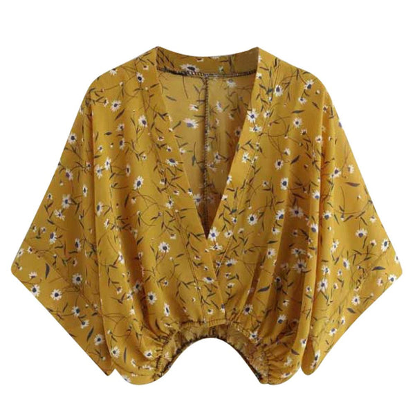 European style V Neck Women Tops Shirt 2022 Fashion Summer Print Blouse Loose Casual Tops Blouse female top Shirts /PY