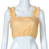 Fashion Vintage Women Crop Tops Vest Ruffles Halter Plaid Printed Halter Tank Tops Blouse camisole regata feminina
