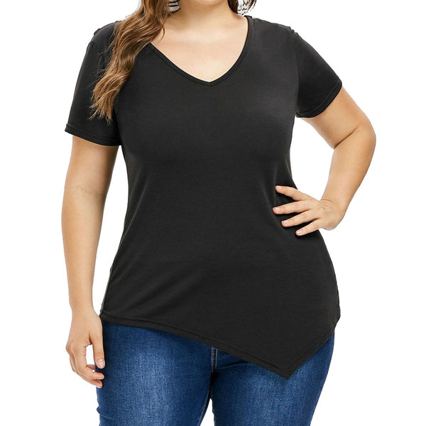 Plus Size Blouse Summer Women Casual Irregular Appliques Shirt Loose Short Sleeve Shirt Blouse Top Blusas /PY