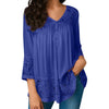 Plus Size Clothing V-Neck Solid Blouse Summer Women Loose Three Quarter Shirts Tops Lace Blouse female top Blusas /PY