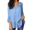 Plus Size Clothing V-Neck Solid Blouse Summer Women Loose Three Quarter Shirts Tops Lace Blouse female top Blusas /PY