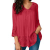 Plus Size Clothing V-Neck Solid Blouse Summer Women Loose Three Quarter Shirts Tops Lace Blouse female top Blusas /PY