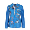 Plus Size V-Neck Top Shirts Summer Long Sleeve Floral Print Blouse Women Sequined Pullover Tops Loose Casual Blouse /PY