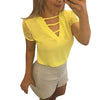 Sexy V Neck Blouse Summer Women Casual Chiffon Shirt Short Sleeve Splice Lace Top Blouse Solid Women Loose Blusas /PY