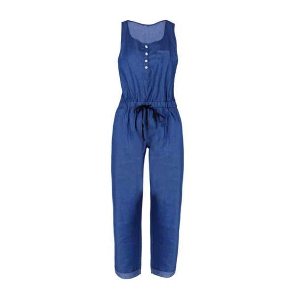 Summer 2022 Womens Wide Leg Jumpsuits Women Holiday Playsuit Jeans Demin Elastic Waist Strappy Long Beach Jumpsuit