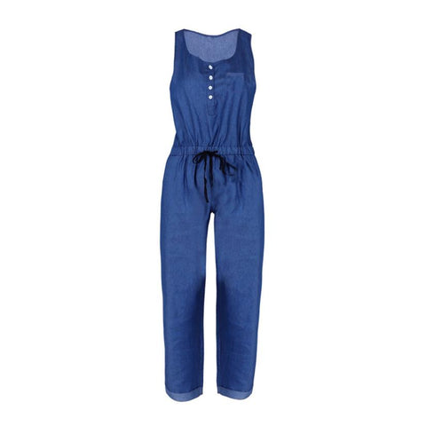 Summer 2022 Womens Wide Leg Jumpsuits Women Holiday Playsuit Jeans Demin Elastic Waist Strappy Long Beach Jumpsuit