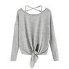 Summer Loose Casual Women Tops Shirts Daily Casual Crow Tied Up Long Sleeve Solid Tops Blouse Shirt camisetas mujer /PY
