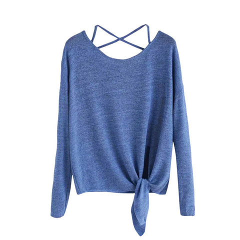 Summer Loose Casual Women Tops Shirts Daily Casual Crow Tied Up Long Sleeve Solid Tops Blouse Shirt camisetas mujer /PY