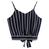 Summer Sexy Crop Tops Women Self Tie Back V Neck Striped Crop Cami Top Camisole feminina Halterneck Tank Tops Short Vest