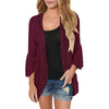 Summer Smock For Women Casual Top Solid Lace Long Sleeve Chiffon Cardigan Shirt Loose Kimono Blouse Tops /PY