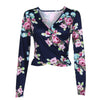 Summer Women Blouse 2022 Fashion Women Deep V Neck Long Sleeve Blouse Floral Printing Slim Fit Wrap Tops Shirt /PY