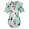 Women Blouse plus size Summer Printing Short Sleeve Shirt Strappy Cold Shoulder Blouse Tops camisa feminina /PY