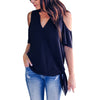 Women Casual Blouse Summer Chiffon Tops Women V Neck Off Shoulder Shirt Short Sleeve Tops Ladies Casual Blouse /PY