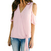 Women Casual Blouse Summer Chiffon Tops Women V Neck Off Shoulder Shirt Short Sleeve Tops Ladies Casual Blouse /PY