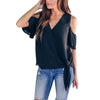Women Casual Blouse Summer Chiffon Tops Women V Neck Off Shoulder Shirt Short Sleeve Tops Ladies Casual Blouse /PY