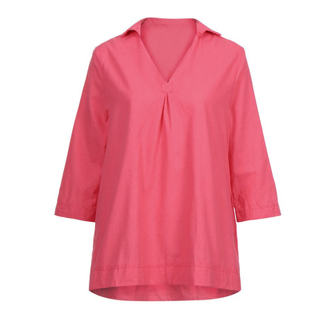 plus Size Blouse Women Autumn Solid Blouses Solid Color Casual Loose V Neck Tops Wrist Sleeve Shirts Blouse White /PY