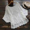 Female 2023 crop top boho summer white blouse women hollow out blusas Cotton Crochet shirt oversize Batwing sleeve tops camisas
