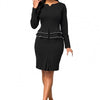 Female 2Pcs/Set Elegant Ladies Ruffle Tops Skinny Skirt Suit Bodycon Pencil Skirt Small V Neck   for Business