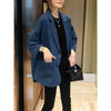Female Blue Cotton Loose Blazer Blue Single Breasted Pockets Women's Jacket Korean Casual Woman Thin Coat Outwear