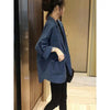 Female Blue Cotton Loose Blazer Blue Single Breasted Pockets Women's Jacket Korean Casual Woman Thin Coat Outwear
