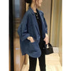 Female Blue Cotton Loose Blazer Blue Single Breasted Pockets Women's Jacket Korean Casual Woman Thin Coat Outwear