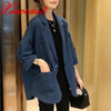 Female Blue Cotton Loose Blazer Blue Single Breasted Pockets Women's Jacket Korean Casual Woman Thin Coat Outwear