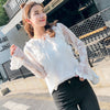 Female Elegant white Bow Tie White Blouses Chiffon round Collar hollow out sexy Shirt Ladies Tops Scho Blouse 852i3