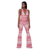 Female Fashion Sexy Hawaii Jumpsuits Women Sleeveless Halter Backless Jumpsuit Print Deep V-Neck Loose Leg Rompers