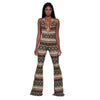 Female Fashion Sexy Hawaii Jumpsuits Women Sleeveless Halter Backless Jumpsuit Print Deep V-Neck Loose Leg Rompers