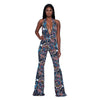 Female Fashion Sexy Hawaii Jumpsuits Women Sleeveless Halter Backless Jumpsuit Print Deep V-Neck Loose Leg Rompers