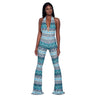 Female Fashion Sexy Hawaii Jumpsuits Women Sleeveless Halter Backless Jumpsuit Print Deep V-Neck Loose Leg Rompers