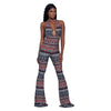 Female Fashion Sexy Hawaii Jumpsuits Women Sleeveless Halter Backless Jumpsuit Print Deep V-Neck Loose Leg Rompers