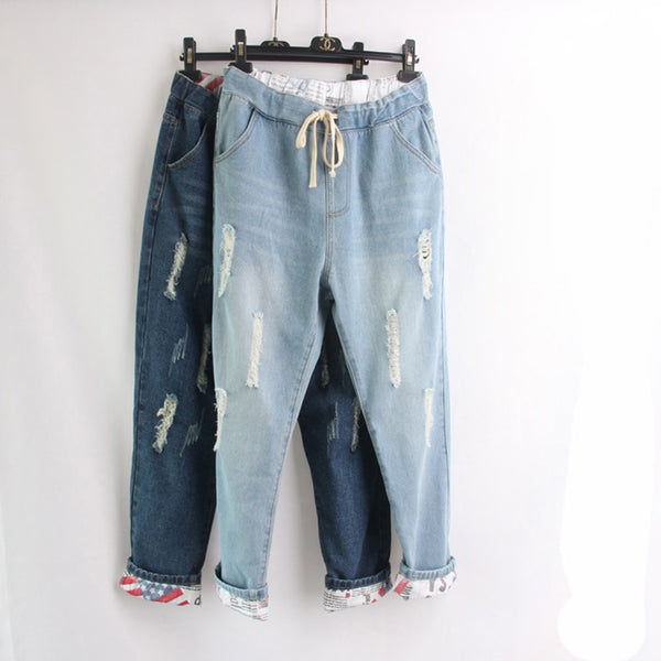 Female Jean Thin Casual Wide Leg Pants Autumn Large Size Jeans High Waist Straight Jean For Girl