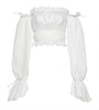 Female Off Shoulder Blouse Top Tee Shirt Elegant Women High Street Casual Club Party Wear White Tees Autumn Crop Top Gentlewoman