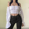Female Off Shoulder Blouse Top Tee Shirt Elegant Women High Street Casual Club Party Wear White Tees Autumn Crop Top Gentlewoman