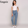 Female Pants Summer Boyfriend Jeans For Women Vintage High Waist Washed Button Blue Denim Long Harem Jeans Zip Femme Trousers