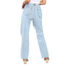 Female Ripped Jeans, High Waist Hollow Out Trousers Straight-Leg Pants for Spring Summer Fall, Light Blue, XS/S/M/L