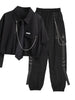Female Set Woman 2 Pieces Pants Korean Chain Streetwear Harajuku Shirt+Sweat High Waist Y2k Aesthetic Two-piece Suit