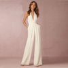 Female Sexy Club Zipper Women's Overalls Macacao Feminino Slim Office White Jumpsuits Deep V Sleeveless Backless Wide Leg Romper