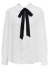 Female Tops Sales Woman Autumn Long Sleeve Basic Shirt Blouse Bow Tie Ribbon Pink White Shirt e800
