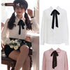 Female Tops Sales Woman Autumn Long Sleeve Basic Shirt Blouse Bow Tie Ribbon Pink White Shirt e800