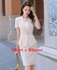 Female Women Bsiness Suits with Skirt and Jacket Sets Black Blazer Ladies Work Wear Office Uniform Style Short Sleeve