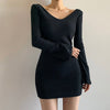 Femotwin Elegant Women Sexy Dress Cashmere V-Neck Slim Autumn Winter Mini Dress Office Lady Long Sleeve Bodycon Club 2022 Dress
