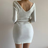Femotwin Elegant Women Sexy Dress Cashmere V-Neck Slim Autumn Winter Mini Dress Office Lady Long Sleeve Bodycon Club 2022 Dress