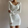 Femotwin Elegant Women Sexy Dress Cashmere V-Neck Slim Autumn Winter Mini Dress Office Lady Long Sleeve Bodycon Club 2022 Dress