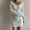 Femotwin Elegant Women Sexy Dress Cashmere V-Neck Slim Autumn Winter Mini Dress Office Lady Long Sleeve Bodycon Club 2022 Dress